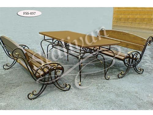 Комплект: кованая скамейка со столом FSS-057 - фото 1