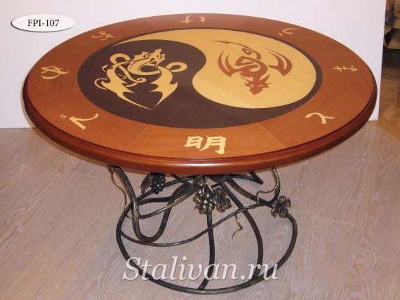 Кованый стол с деревянной столешницей FPI-107 - фото 1