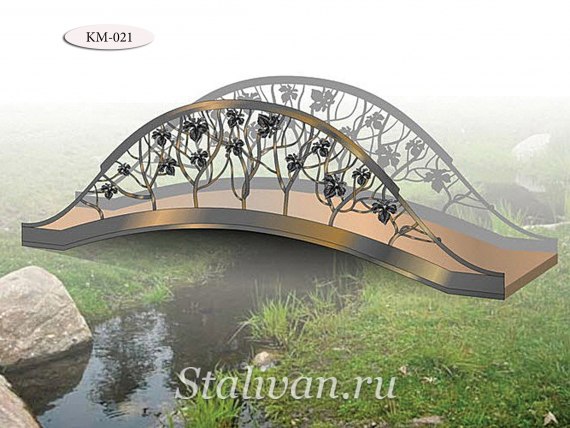 Садовый мостик с коваными перилами KM-021 - фото 1