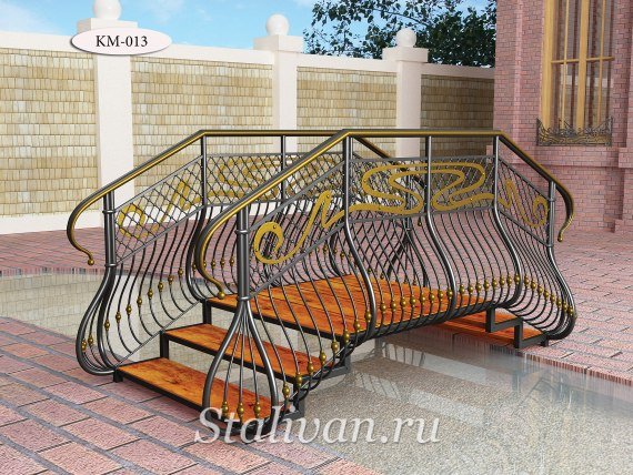 Кованый мостик со ступенями и деревянным настилом KM-013 - фото 1